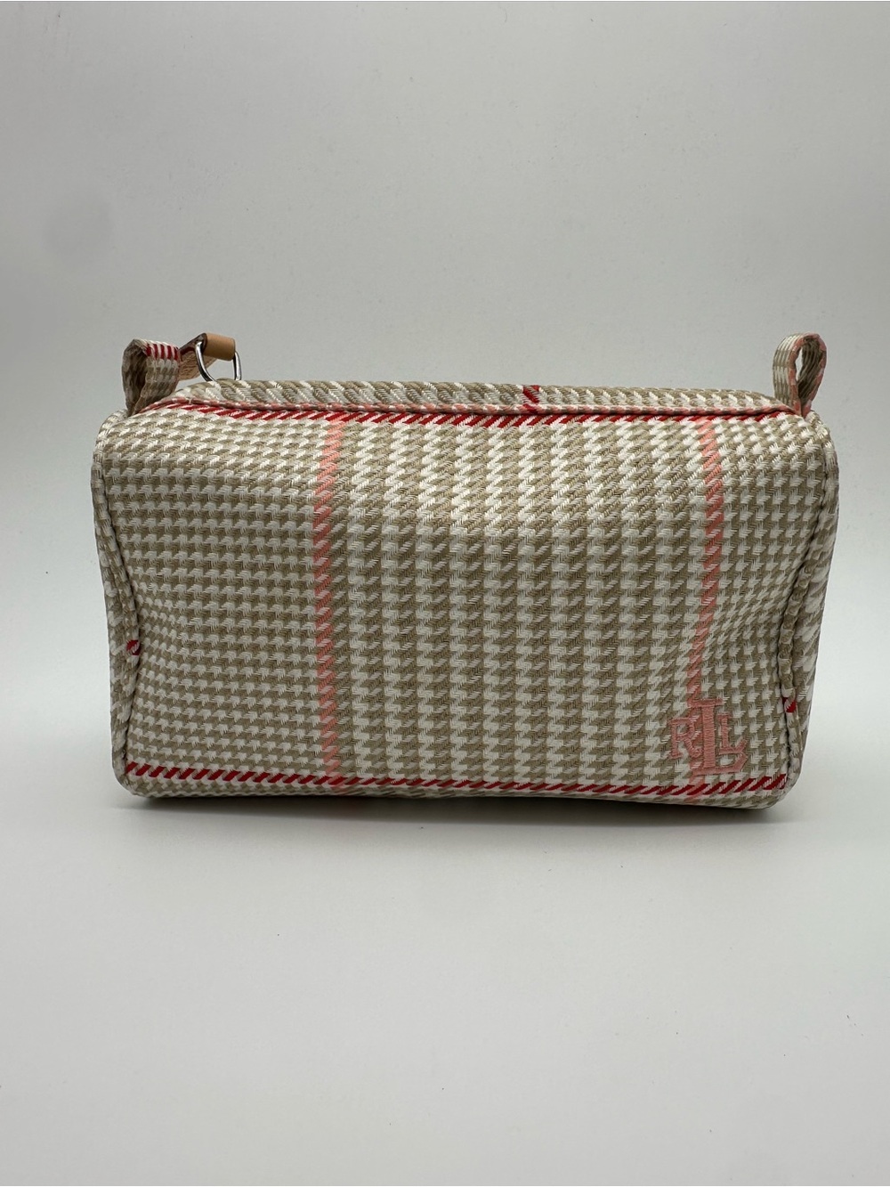 Lauren Ralph Lauren RL Monogram Plaid Woven Cosmetic Makeup Travel Pouch